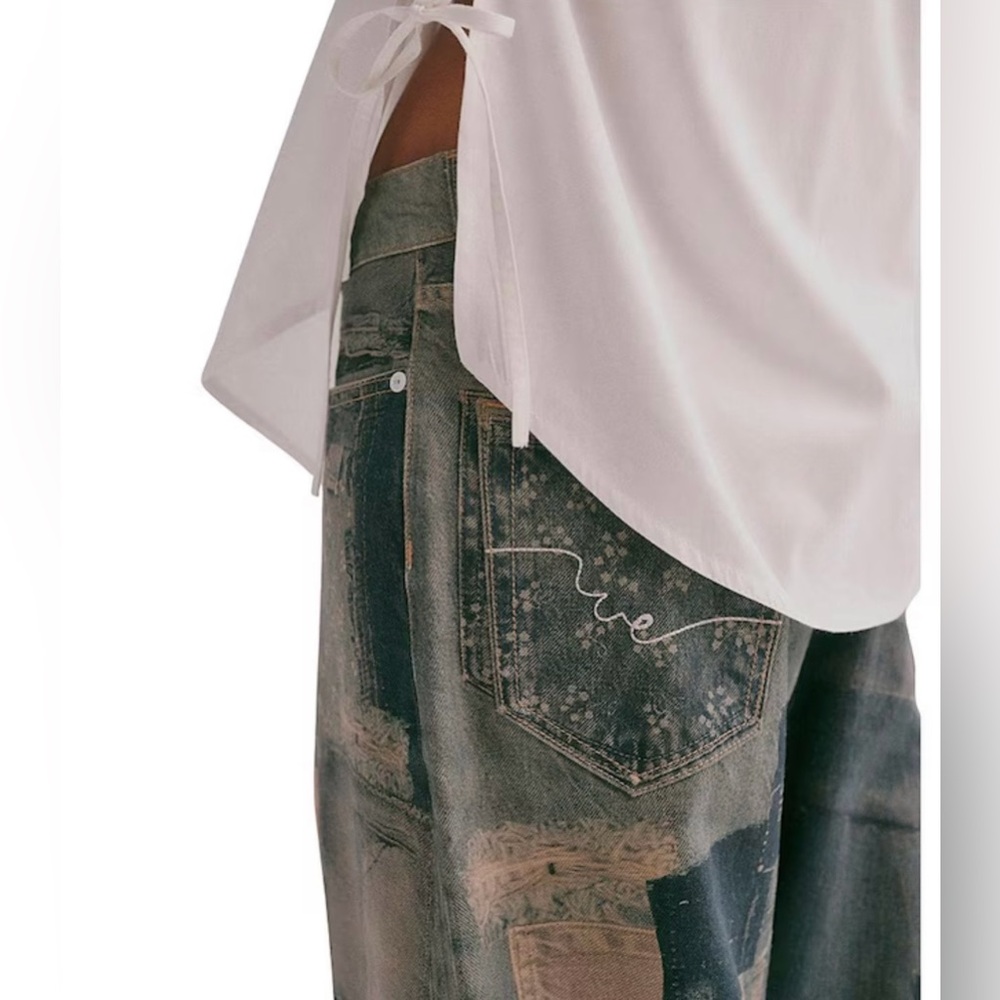 NWT We The Free Illusions Printed Relaxed Jeans~Indigo Combo - Picture 6 of 6